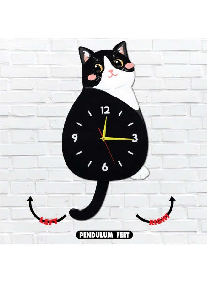 A high-quality, elegantly designed wall clock with a moving pendulum in the shape of a cat, featuring cheerful colors and a gentle movement. It is easy to install and suitable for various uses and decors. - Image 1